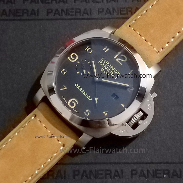 Copy Panerai PAM 441 Luminor GMT SS Black Dial Watch 44mm